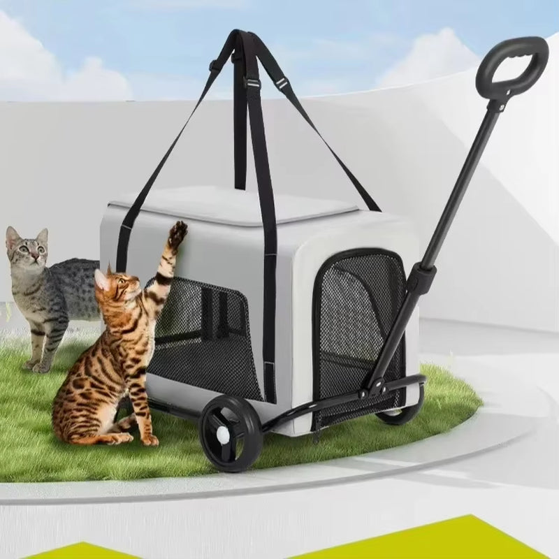 Lightweight 4-Wheel Pet Travel Trolley - Detachable Dog Stroller & Carrier for Cats and Dogs