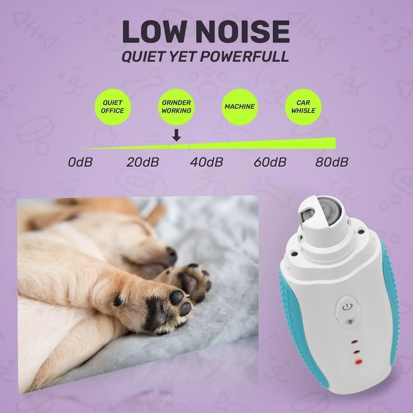 Dog Nail Grinder Blue Low Noise Vibration 3 Speed with USB for All Dog Cat Sizes