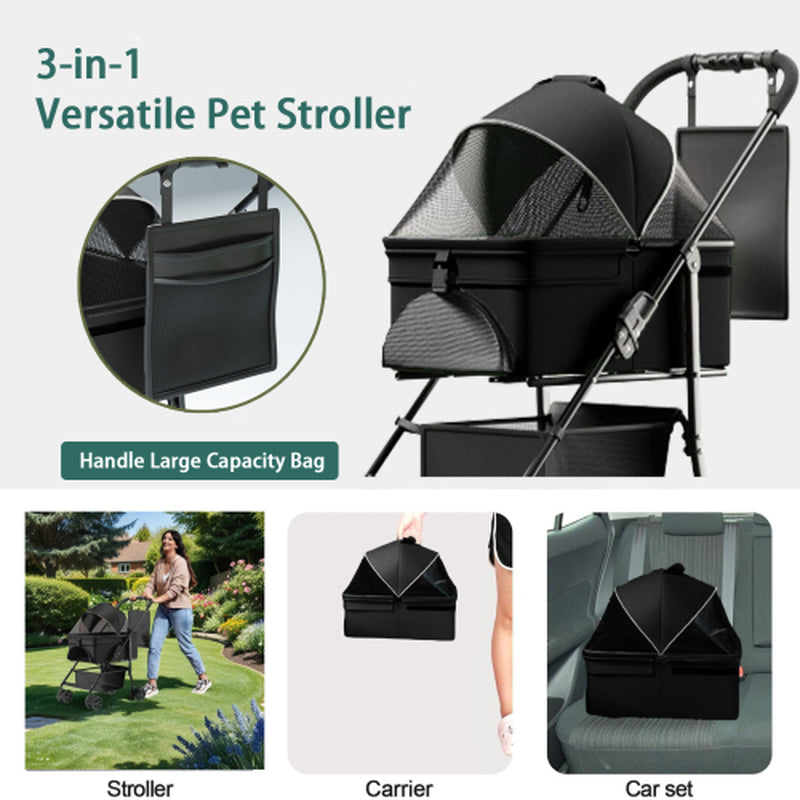 Versatile 2-in-1 Folding Dog Stroller with Removable Travel Carrier - Perfect for Small to Medium Pets! Waterproof, Stylish, and Great for Outdoor Adventures!