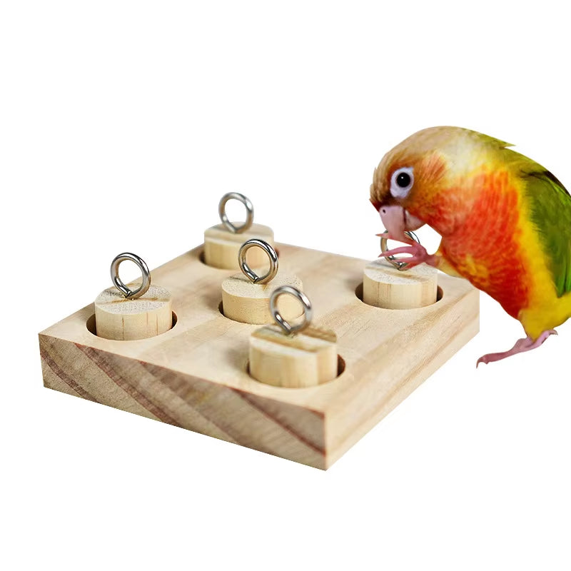 Interactive Wooden Parrot Puzzle Toy - DIY Educational Training for Pet Birds