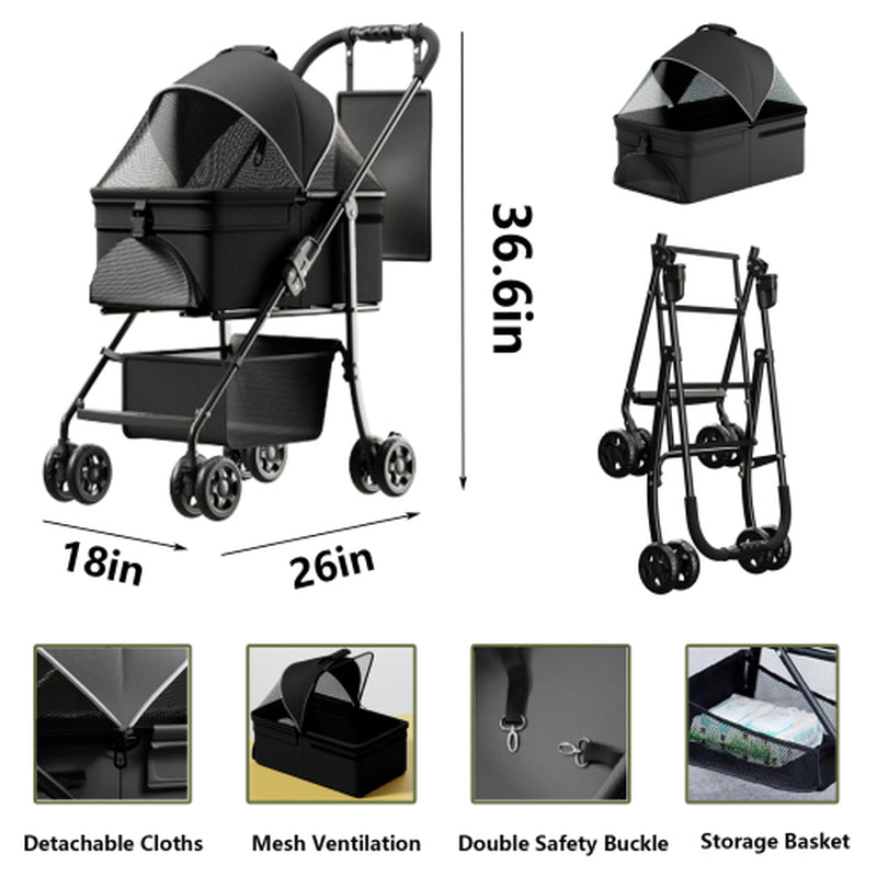 Versatile 2-in-1 Folding Dog Stroller with Removable Travel Carrier - Perfect for Small to Medium Pets! Waterproof, Stylish, and Great for Outdoor Adventures!