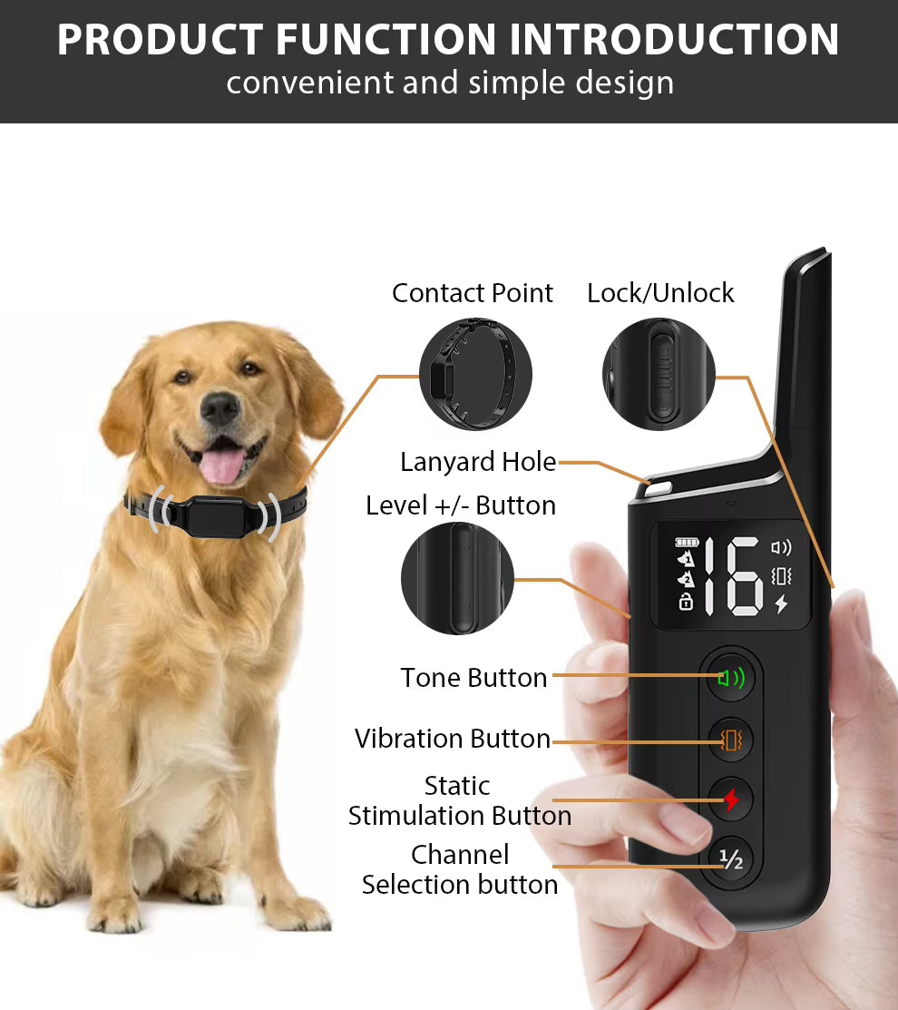 Dog Training Collar Wrap-Around Shock 1000Ft Control Distance W/3 Training Modes Beep Vibration Shock Dog Anti-Barking Collar