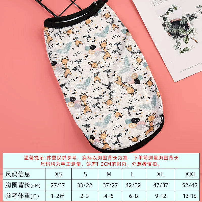 Cartoon Printing Pet Vest Summer Breathable Pet Dog Clothes for Small Dogs T-Shirt Yorkshire Chihuahua Pomeranian Spitz Vest