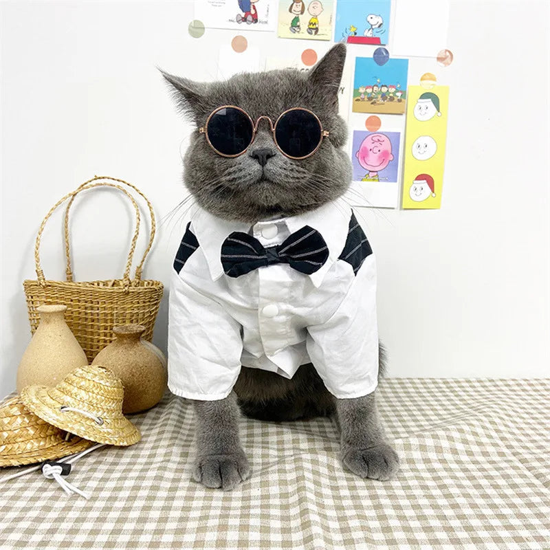 Pet Dog Cat Clothes Prince Tuxedo Bow Tie Suit Puppy Chihuahua Coat Handsome Pets Dog Suit Wedding Dress Jumpsuit Coat S-XXL