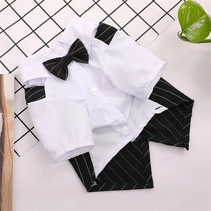 Pet Dog Cat Clothes Prince Tuxedo Bow Tie Suit Puppy Chihuahua Coat Handsome Pets Dog Suit Wedding Dress Jumpsuit Coat S-XXL