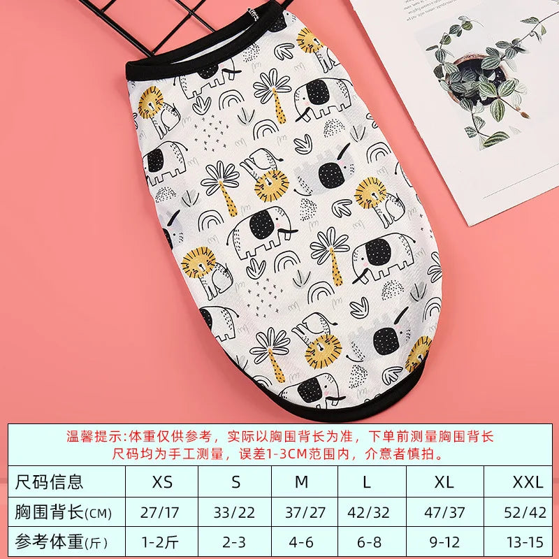 Cartoon Printing Pet Vest Summer Breathable Pet Dog Clothes for Small Dogs T-Shirt Yorkshire Chihuahua Pomeranian Spitz Vest