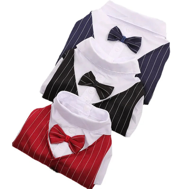 Pet Dog Cat Clothes Prince Tuxedo Bow Tie Suit Puppy Chihuahua Coat Handsome Pets Dog Suit Wedding Dress Jumpsuit Coat S-XXL