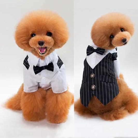 Pet Dog Cat Clothes Prince Tuxedo Bow Tie Suit Puppy Chihuahua Coat Handsome Pets Dog Suit Wedding Dress Jumpsuit Coat S-XXL