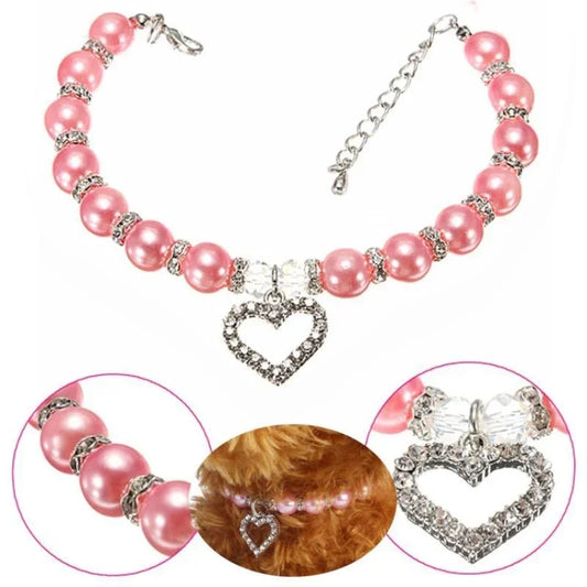 Pet Cat Collars Love Pendant Pearl Necklace For Puppy Kittens Dogs Cats Cute Jewelry Collars Pet Supplies