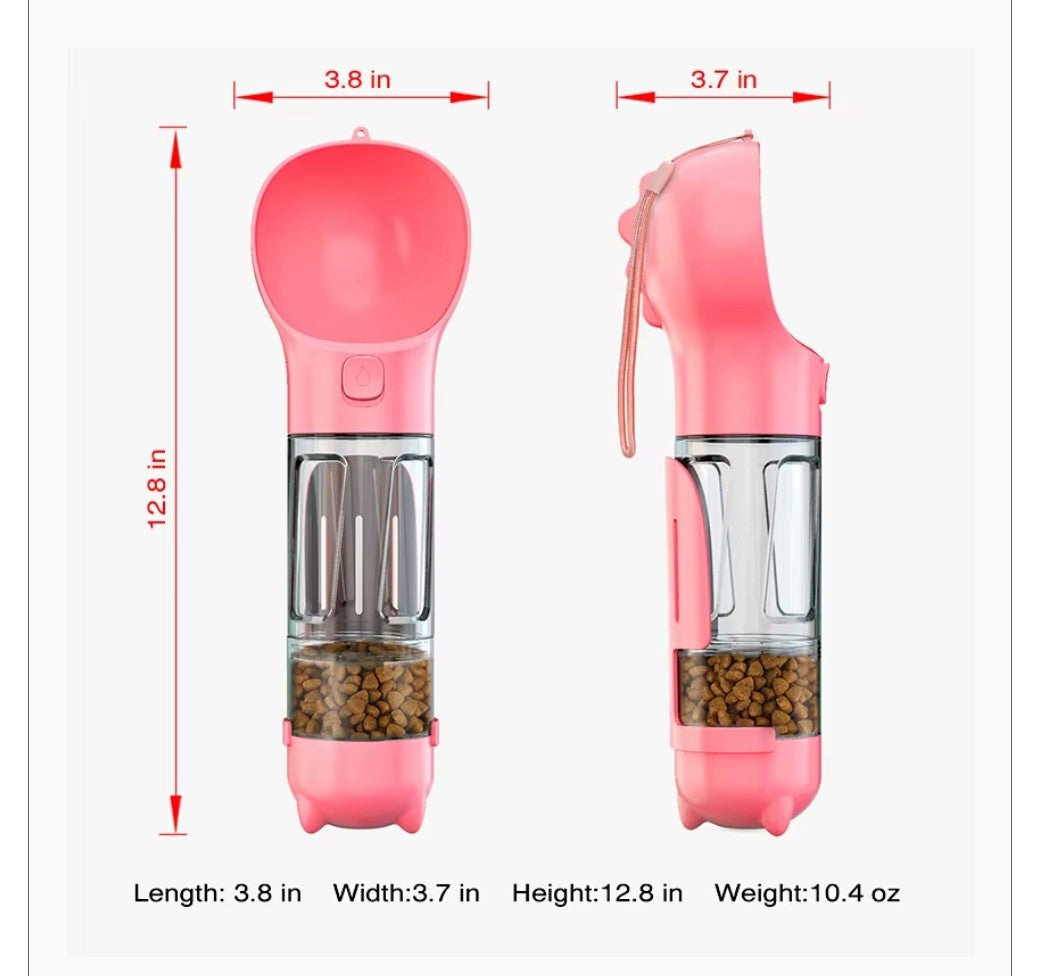 KOMMILIFE Portable Cat Dog Water Bottle Food Feeder Drinker Poop Dispenser 3 in 1 Leak-Proof Multifunctional Dog Waterer Bottle