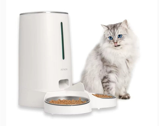 Smart Wifi Cat Feeder for 2 Cats - 4L Automatic Food Dispenser with App Control, Double Stainless Steel Bowls & Low Food Alarms