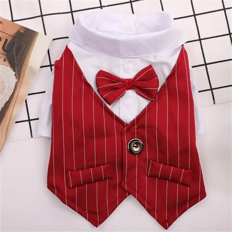 Pet Dog Cat Clothes Prince Tuxedo Bow Tie Suit Puppy Chihuahua Coat Handsome Pets Dog Suit Wedding Dress Jumpsuit Coat S-XXL