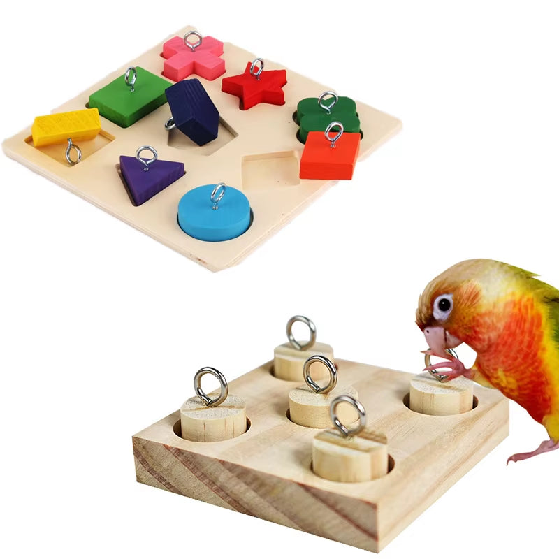 Interactive Wooden Parrot Puzzle Toy - DIY Educational Training for Pet Birds